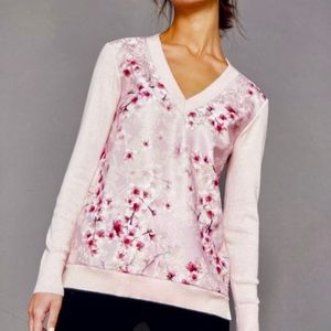 Ted Baker Cherry Blosson Crimsie Sheer Floral V-Neck rose / size 1